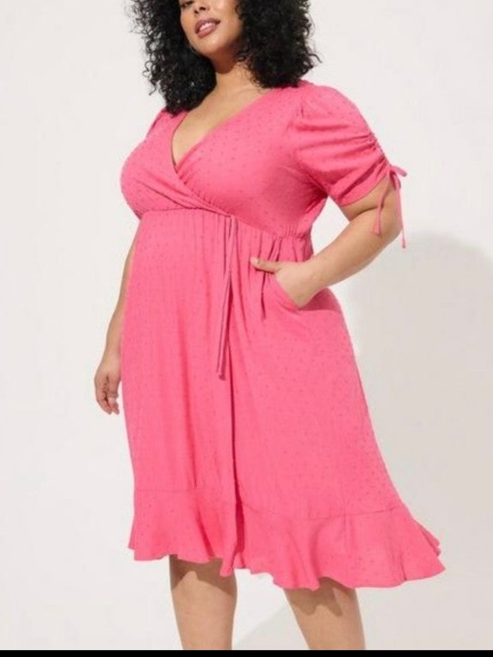 torrid Hot Pink Wrap Midi Dress with Ruffle Hem